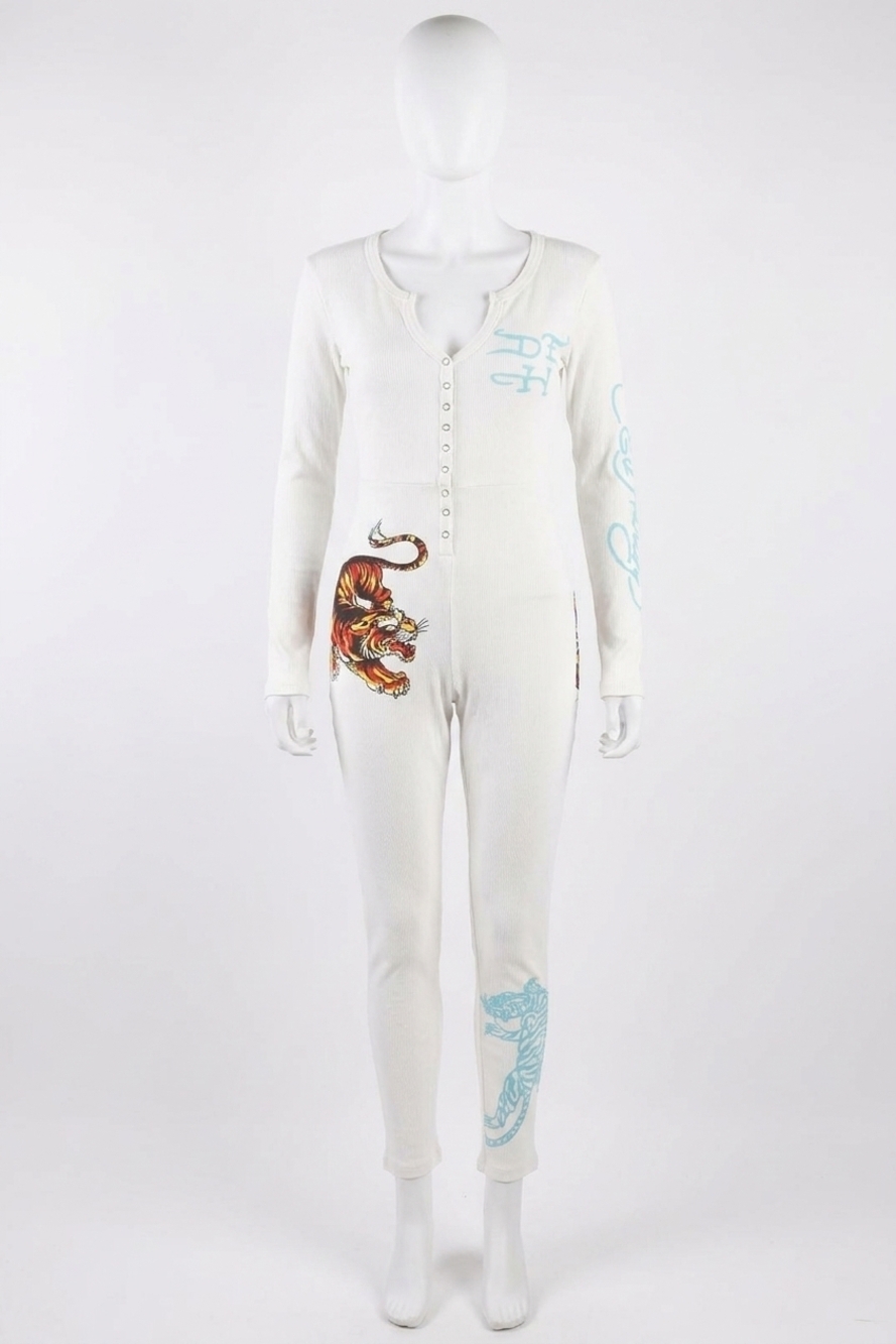 NEW ED HARDY women's tiger long sleeve pajama in white